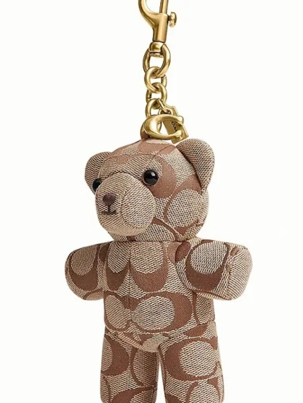 Coach Tan/Brown Signature Teddy Bear Key Charm with Gold Hardware